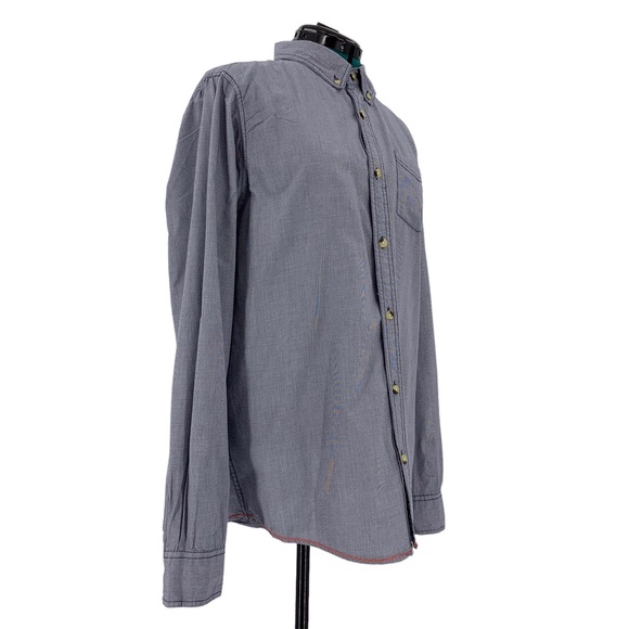 Triple Five Soul Blue and White Mini Houndstooth Print Button Down, Large - Picture 9 of 16